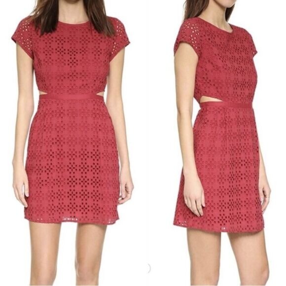 Madewell Eyelet Happening Cutout Rustic Barn Red 100  Cotton Dress Size 10 - Picture 1 of 7